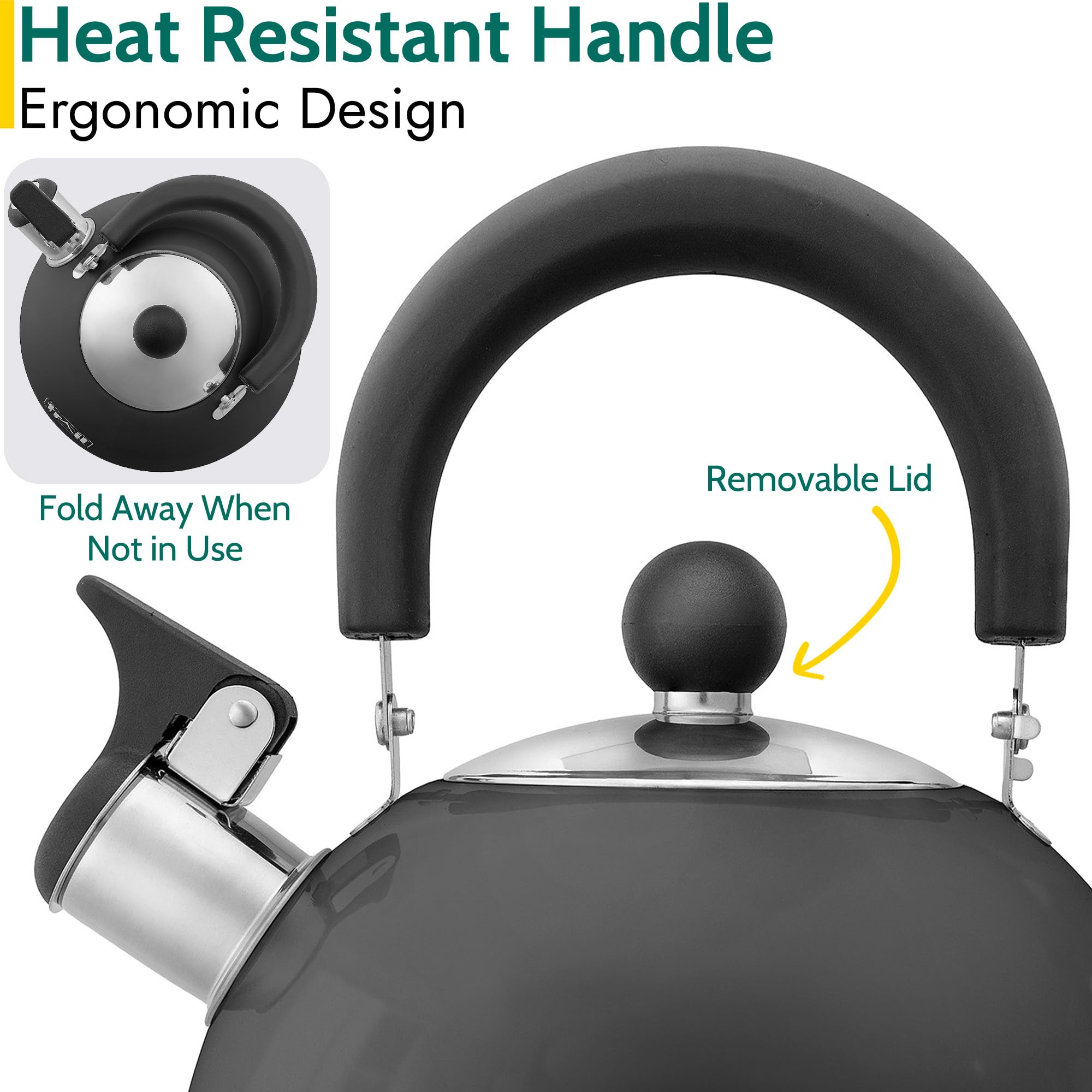 Trail 2L Whistling Camping Kettle, Polished Stainless Steel, Durable & Lightweight, Easy Pour Spout, Folding Heat Resistant Handle, Fast Boil Travel Kettle, Outdoor Fishing Hiking, 15cm x 18cm, 0.42kg