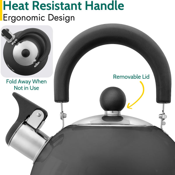 Trail 2L Whistling Camping Kettle, Polished Stainless Steel, Durable & Lightweight, Easy Pour Spout, Folding Heat Resistant Handle, Fast Boil Travel Kettle, Outdoor Fishing Hiking, 15cm x 18cm, 0.42kg