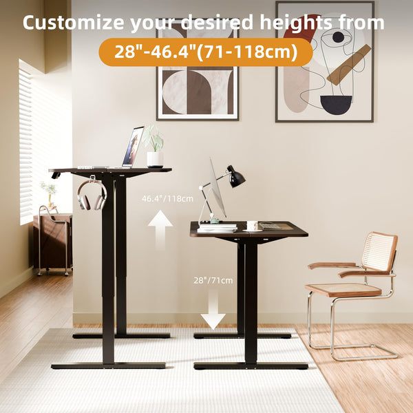 ERGOMAKER Electric Height Adjustable Standing Desk 80x60cm (31.5"x23.6"), Sit Stand Desk with Splicing Top for Home Office (Black Frame + Black Desktop)