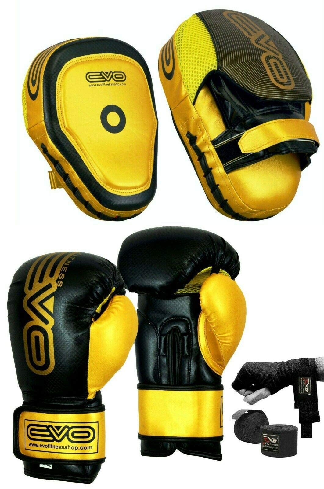 EVO Fitness Matte Boxing pads and Gloves Set Target Focus pads Mitts and Boxing Gloves Hook and Jab Training Sparring MMA Martial Arts Muay Thai