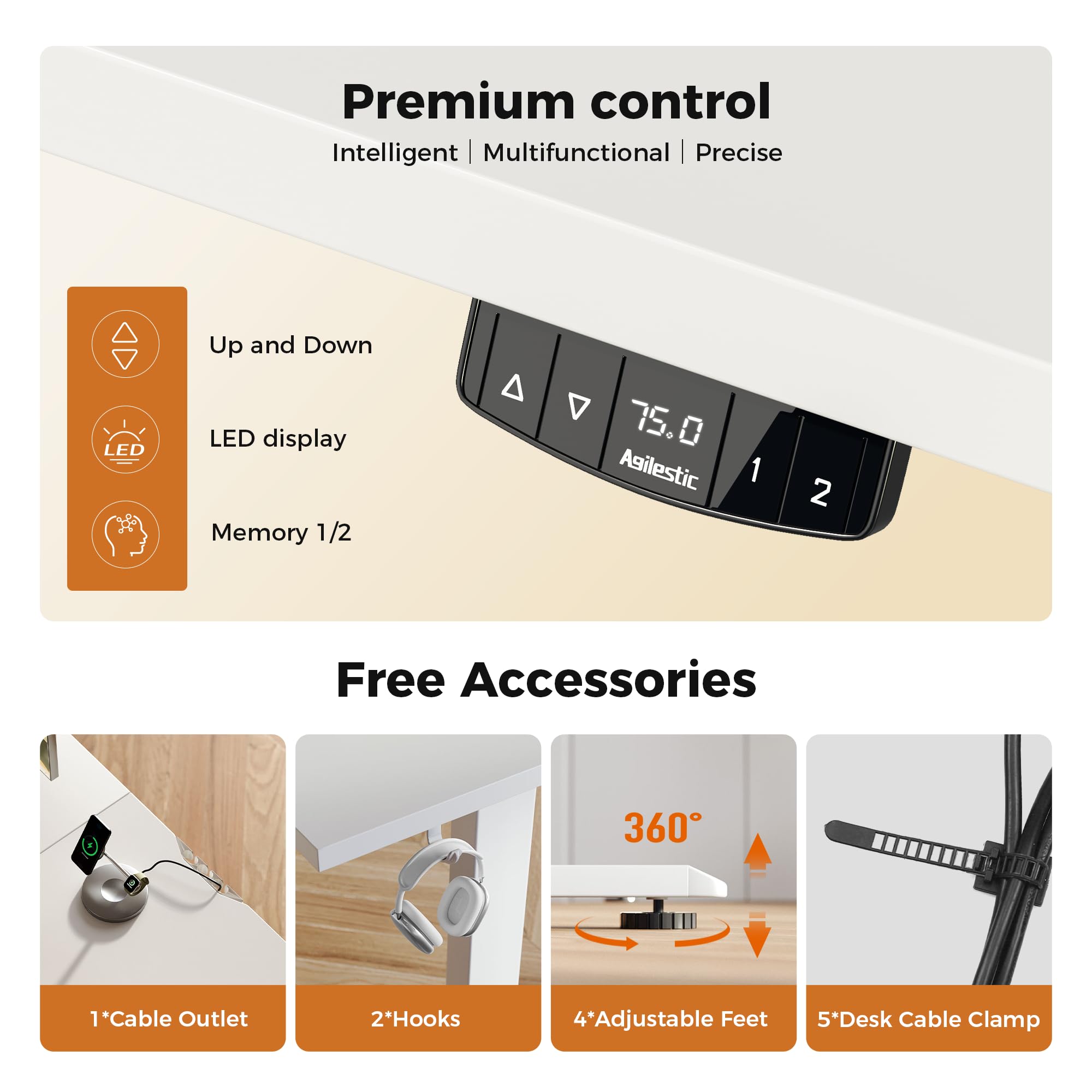 Agilestic L-Shaped Electric Standing Desk, 140cm Height Adjustable Sit-Stand Desk for Home Office, Ergonomic Computer Desk with Spliced Board, White