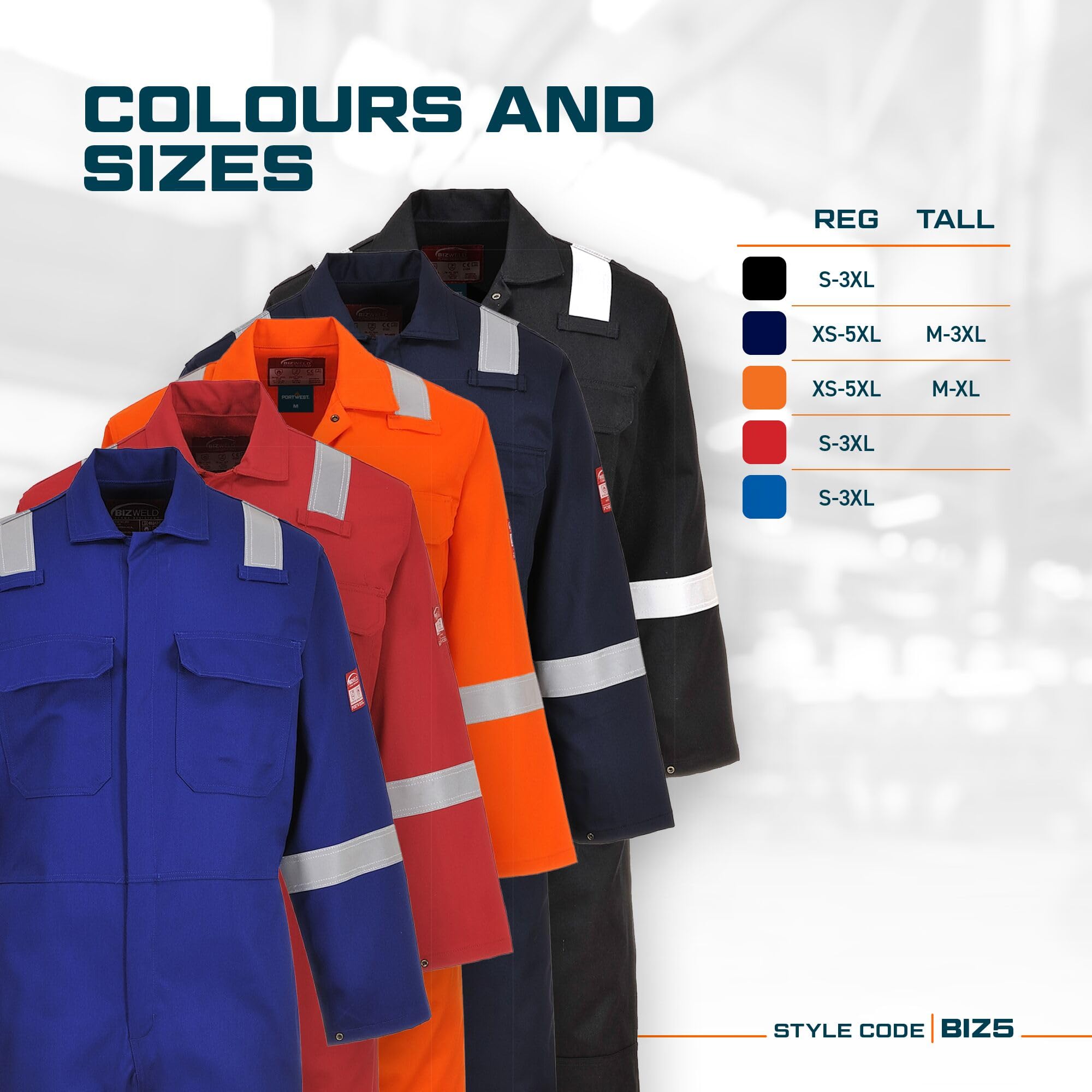 Portwest BIZ5 Men's Hi Vis FR Coveralls - Bizweld Iona Flame Resistant Fireproof Workwear Overalls