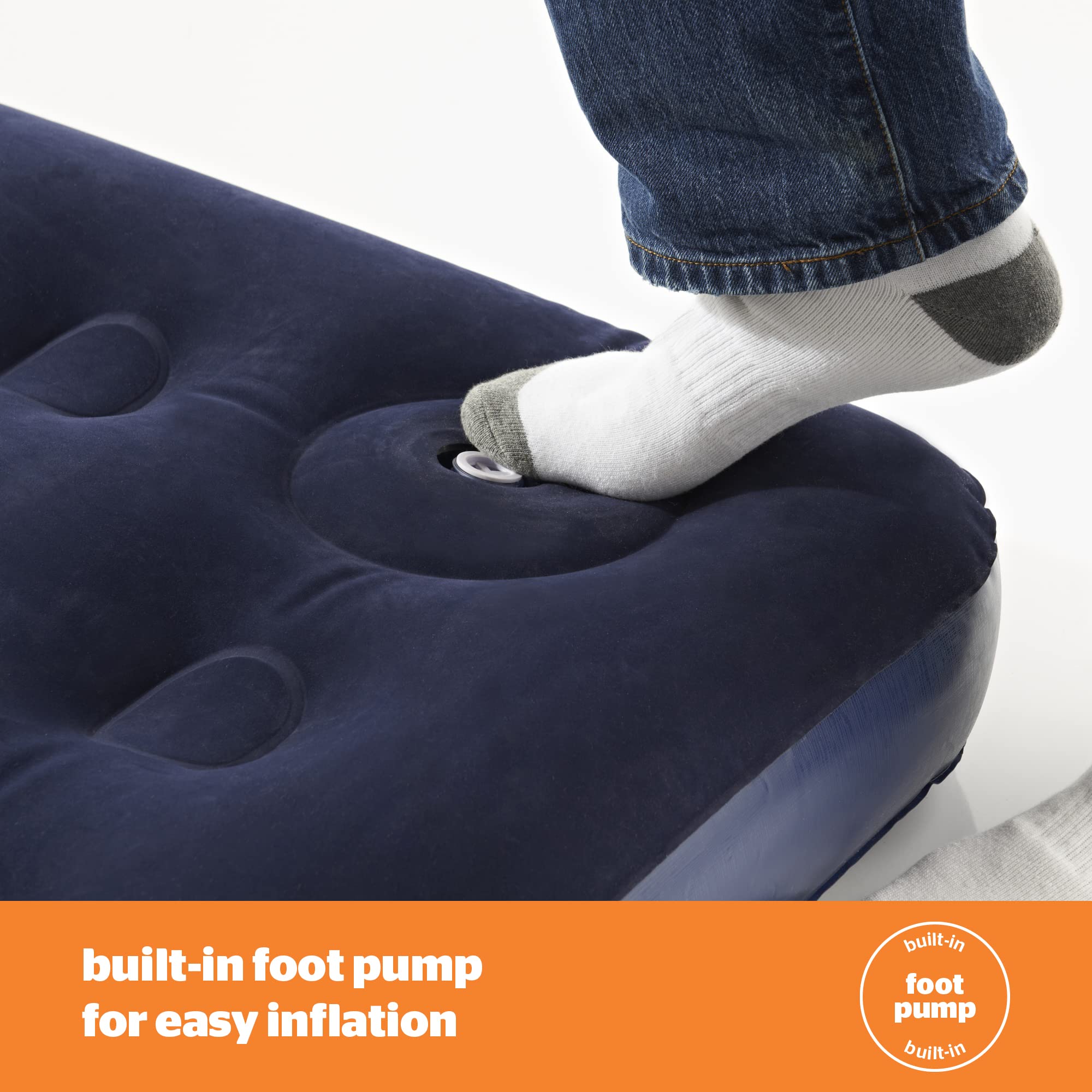 Silentnight Double Air Bed with Buil-In Foot Pump – Inflatable Flocked Blow Up Deep Premium Camping Mattress for Indoor and Outdoor Use with Beam Construction and Built In Pillow – 191x137x28cm, Blue