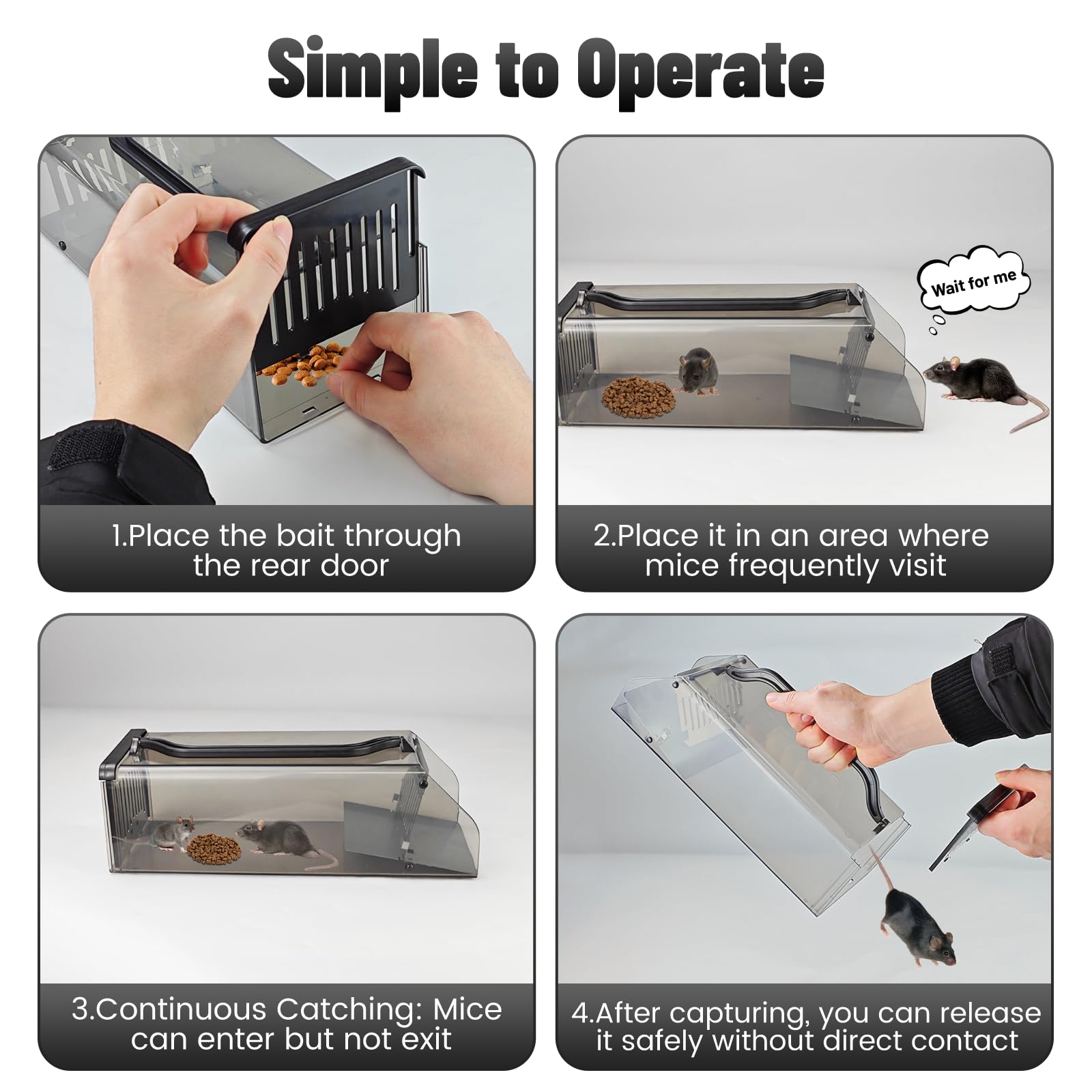 Humane Rat Traps - Transparent Humane Mouse Traps, Effective Mouse Traps for Indoors/Outdoor Rat, Humane Mice Trap, Reusable & Washable Mousetraps Safety for Children and Pets 1230