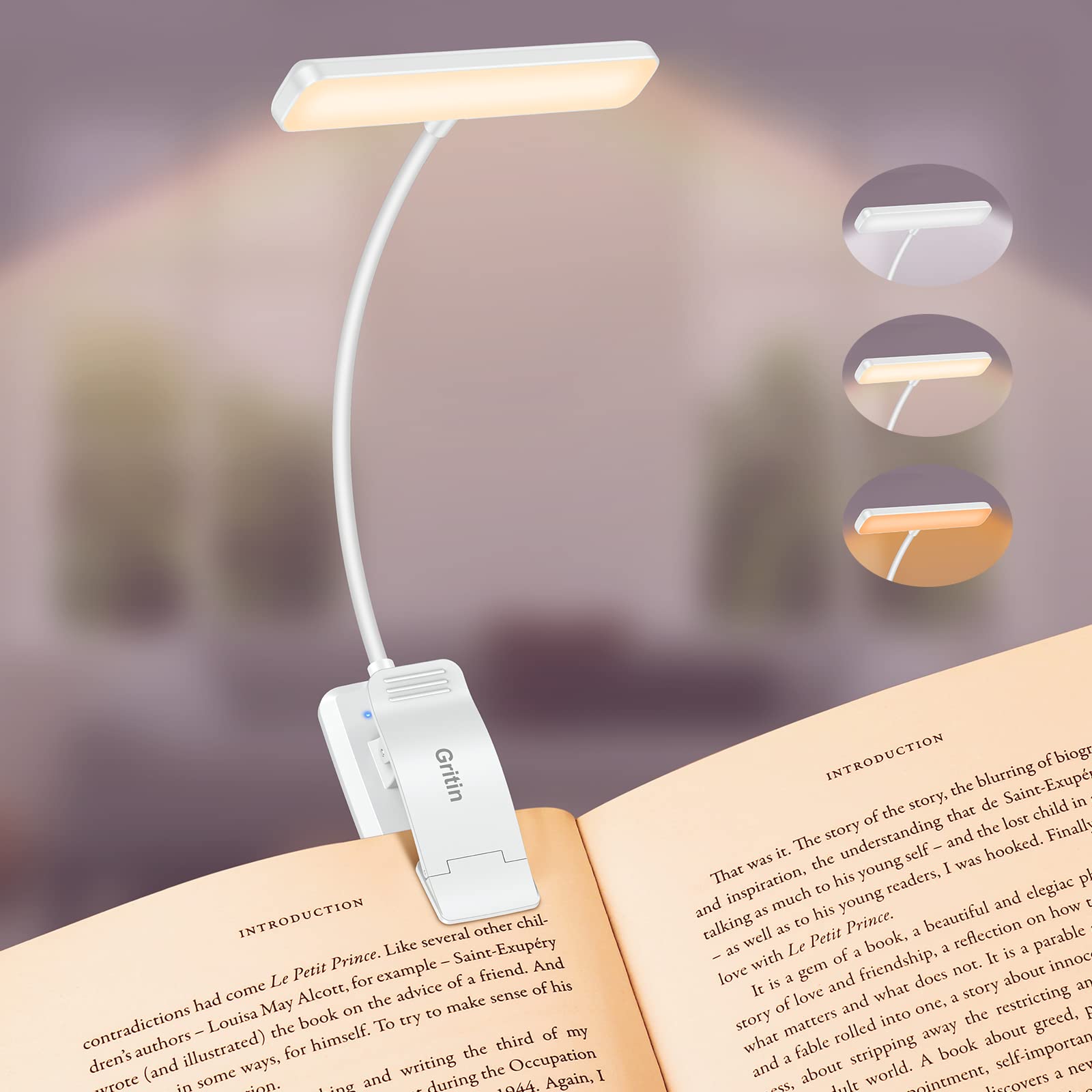 Gritin 19 LED Book Light, Reading Light Book Lamp for Reading at Night with Memory Function, 3 Eye-Protecting Modes -Stepless Dimming, Long Battery Life, 360° Flexible Lamp for Bed,Tablet