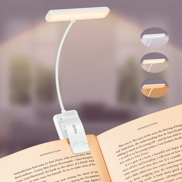 Gritin 19 LED Book Light, Reading Light Book Lamp for Reading at Night with Memory Function, 3 Eye-Protecting Modes -Stepless Dimming, Long Battery Life, 360° Flexible Lamp for Bed,Tablet
