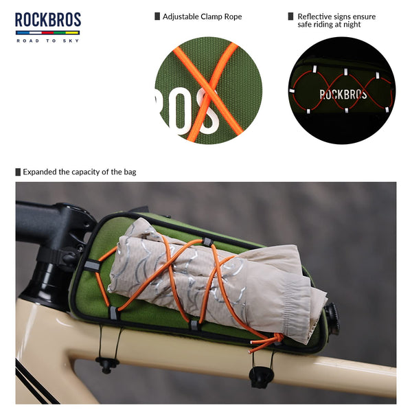 ROCKBROS Road-to-Sky Bicycle Frame Bag Top Tube Bag Waterproof 0.7L Reflective Bicycle Bag for Front Frame for MTB/Road Bike/Gravel Bike