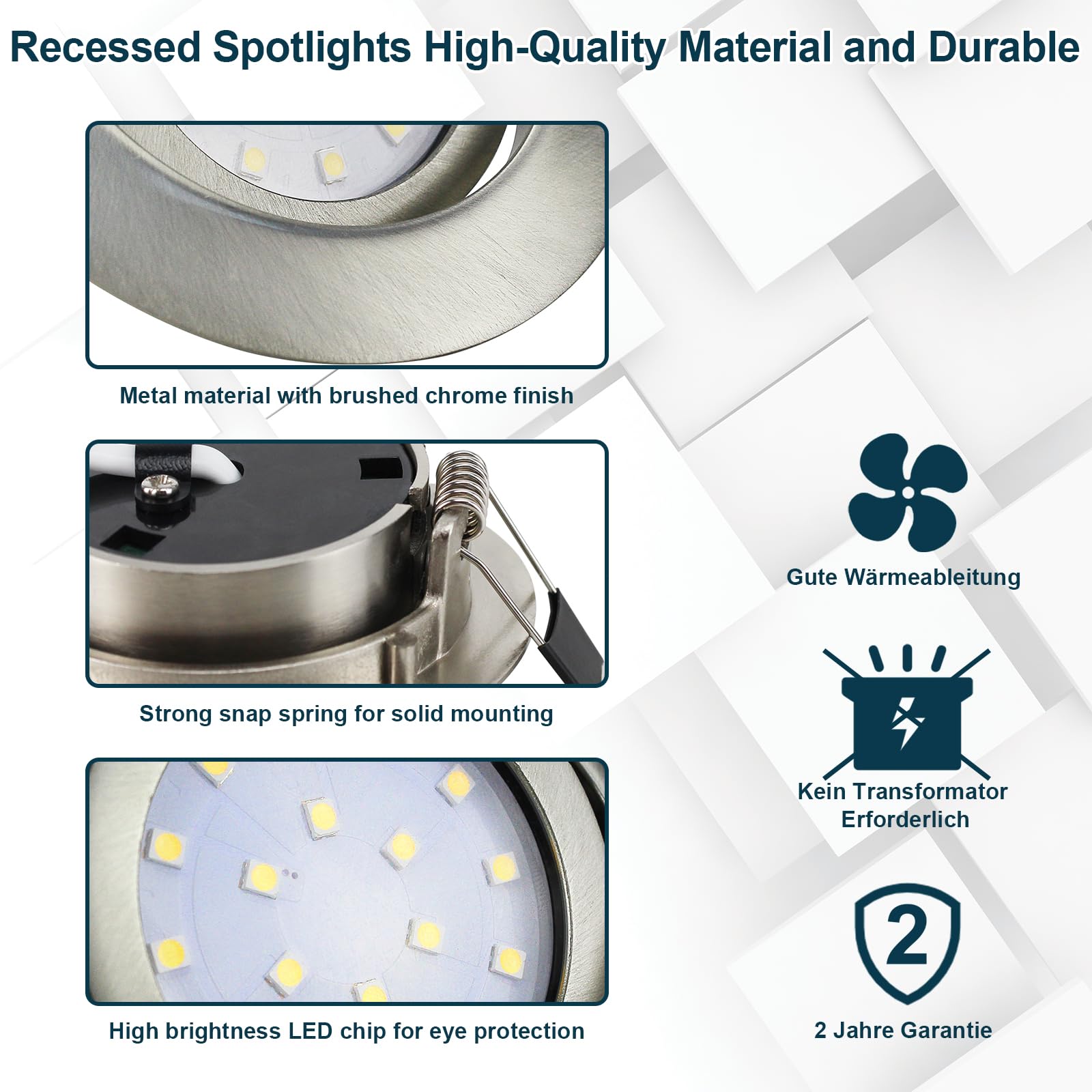 HiBay 8X Led Spot Lights for Ceiling 5w, 230V Ultra Slim Recessed Spot Lights Cool WhiteHole Size 72-80 mm, 40 Tilt Chrome Round Led Downlights for