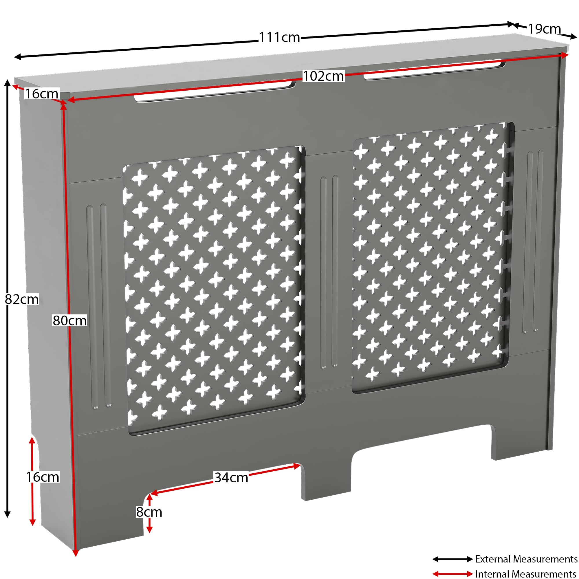 Vida Designs Oxford Radiator Cover – Traditional Cross Pattern, Olive Grey, MDF, Modern Painted Finish, Heat Efficient, Small, (H 82 x W 78 x D 19 cm)