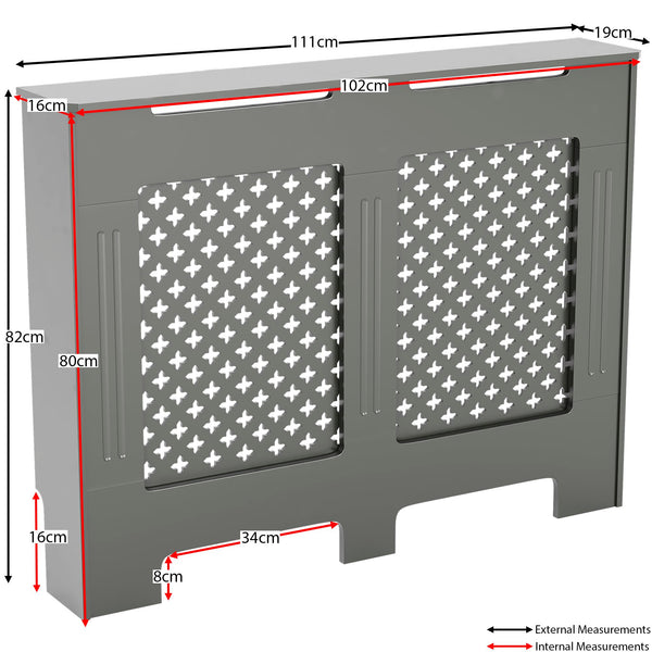 Vida Designs Oxford Radiator Cover – Traditional Cross Pattern, Olive Grey, MDF, Modern Painted Finish, Heat Efficient, Small, (H 82 x W 78 x D 19 cm)