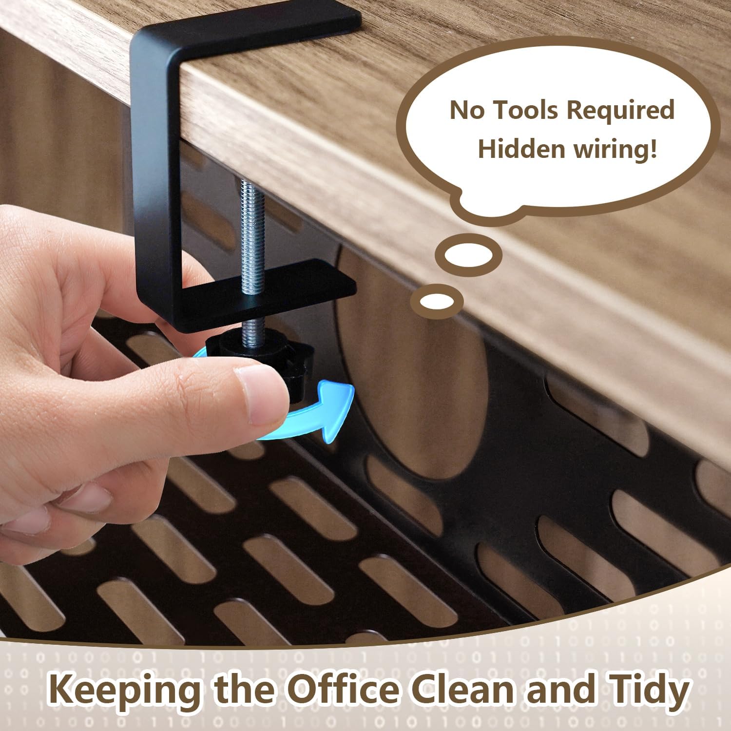 Viakty Under Desk Cable Management Organiser, 1 Pack, 35 x 13.4 x 12 cm, No Drill, Black