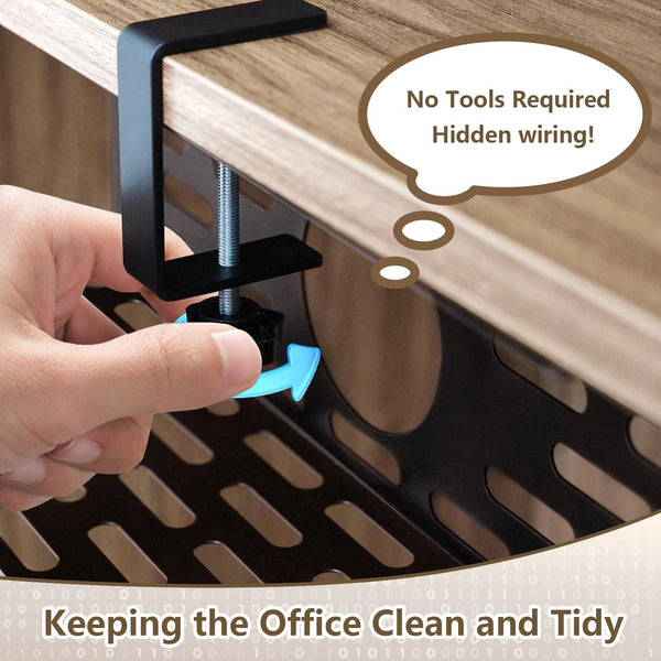 Viakty Under Desk Cable Management Organiser, 1 Pack, 35 x 13.4 x 12 cm, No Drill, Black