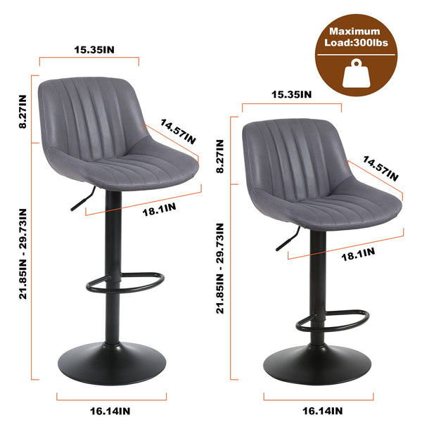 Youhauchair Bar Stools Set of 2, Swivel Counter Height Barstools with Back, Adjustable PU Leather Bar Chairs, Modern Armless Kitchen Island Stool, Black