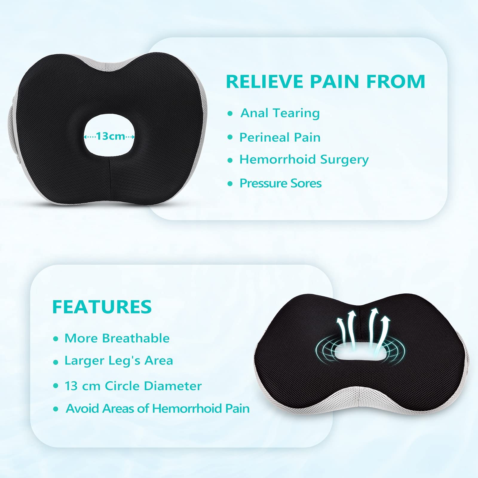 Feagar Donut Cushion for Office Chair, Memory Foam Seat Cushion for Haemorrhoid, Coccyx Pressure, Tailbone and Back Pain Relief - Orthopedic Ring Seat