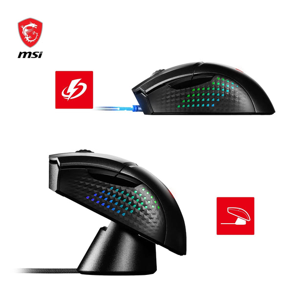 MSI CLUTCH GM51 LIGHTWEIGHT Gaming Mouse - 26000 DPI Optical Sensor, Elite 0.125ms Latency, 60M+ Click OMRON Switches, 6-Buttons, FriXionFree Cable, RGB Diamond LightGrips, 75g - Wired