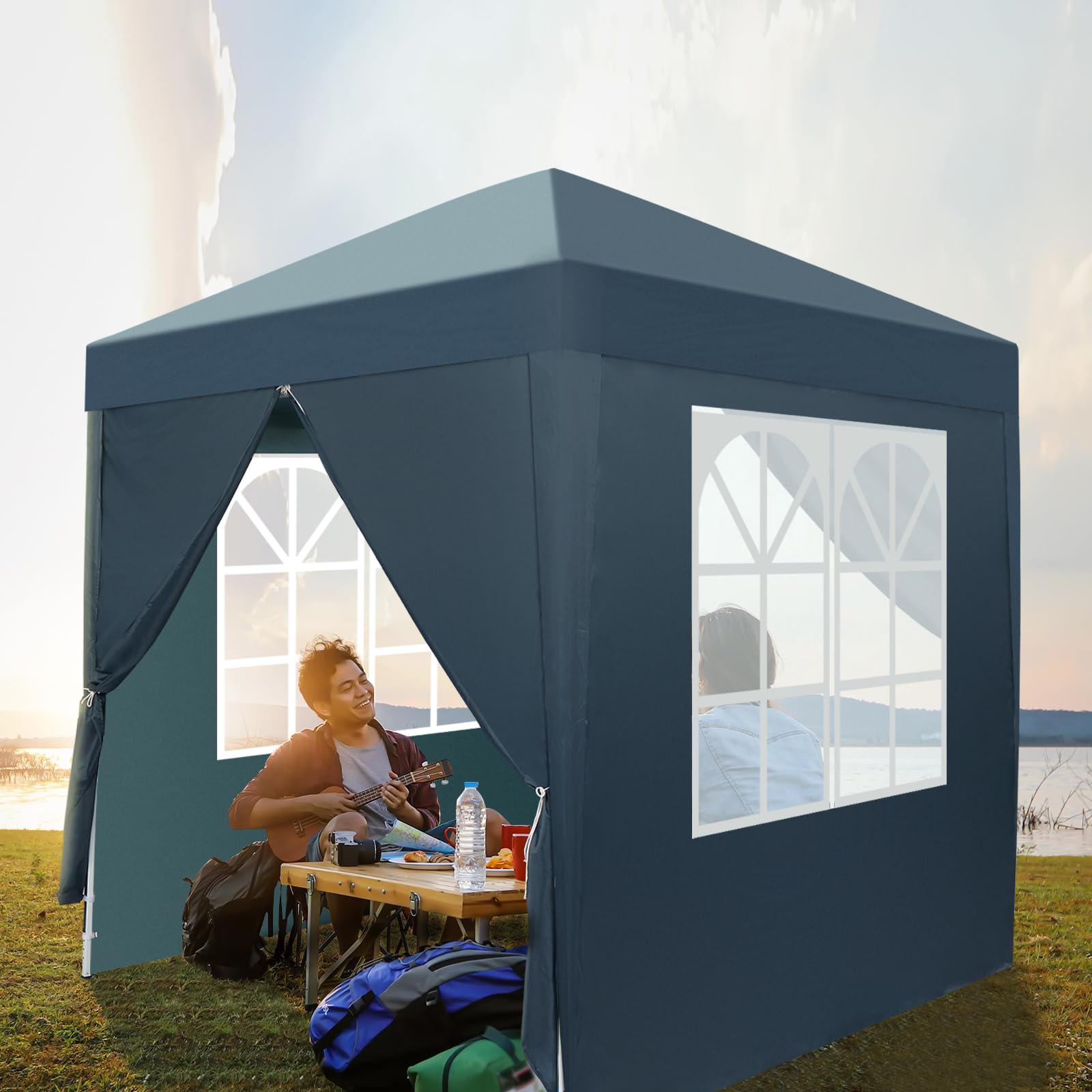 Bonnlo Pop Up Gazebo with Sides 3m x 3m, Easy Setup Instant Outdoor Canopy, Folding Garden Gazebo, Party Tent Grey