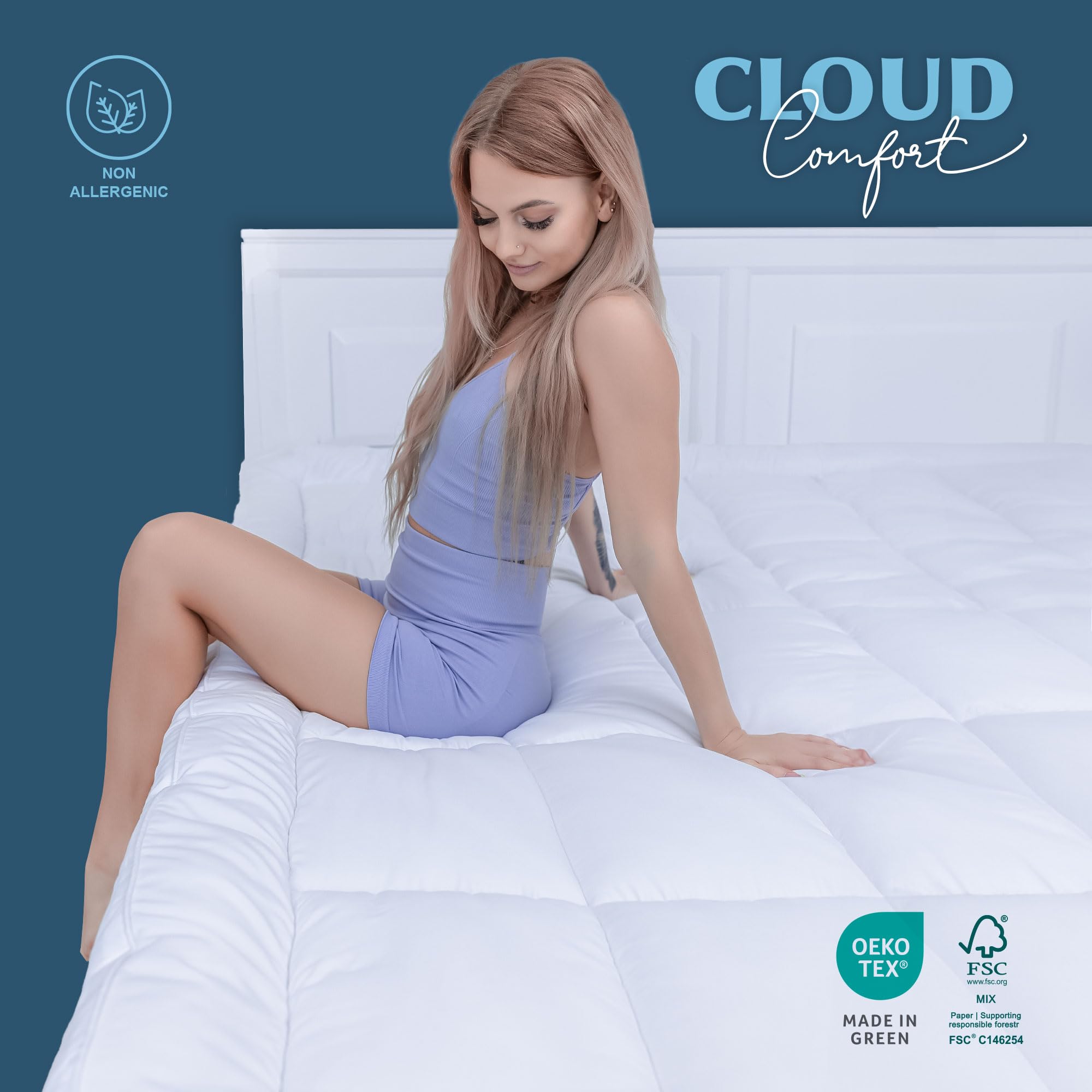 ACRALI HOME Luxury Thick Mattress Topper Double Bed – 4 Inch Extra Thick, Hotel Quality, Quilted and Breathable Topper with Elasticated Corner Straps for Superior Comfort and Fit