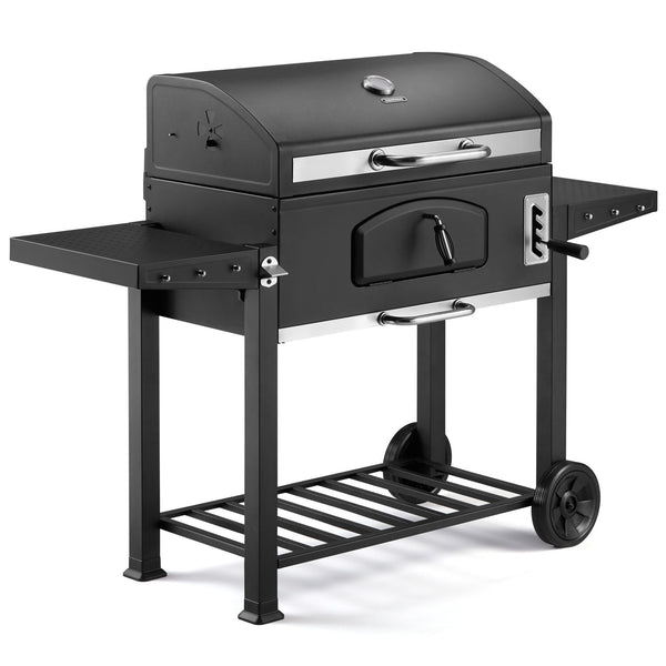 VonHaus Charcoal BBQ – XL Portable Barbecue with Warming Rack, Fold Down Shelves, Temperature Gauge, Wheels, Cooking Grill, Air Vents – 2 in 1 Barbeque and Smoker – Grill Meat, Fish & Vegetables
