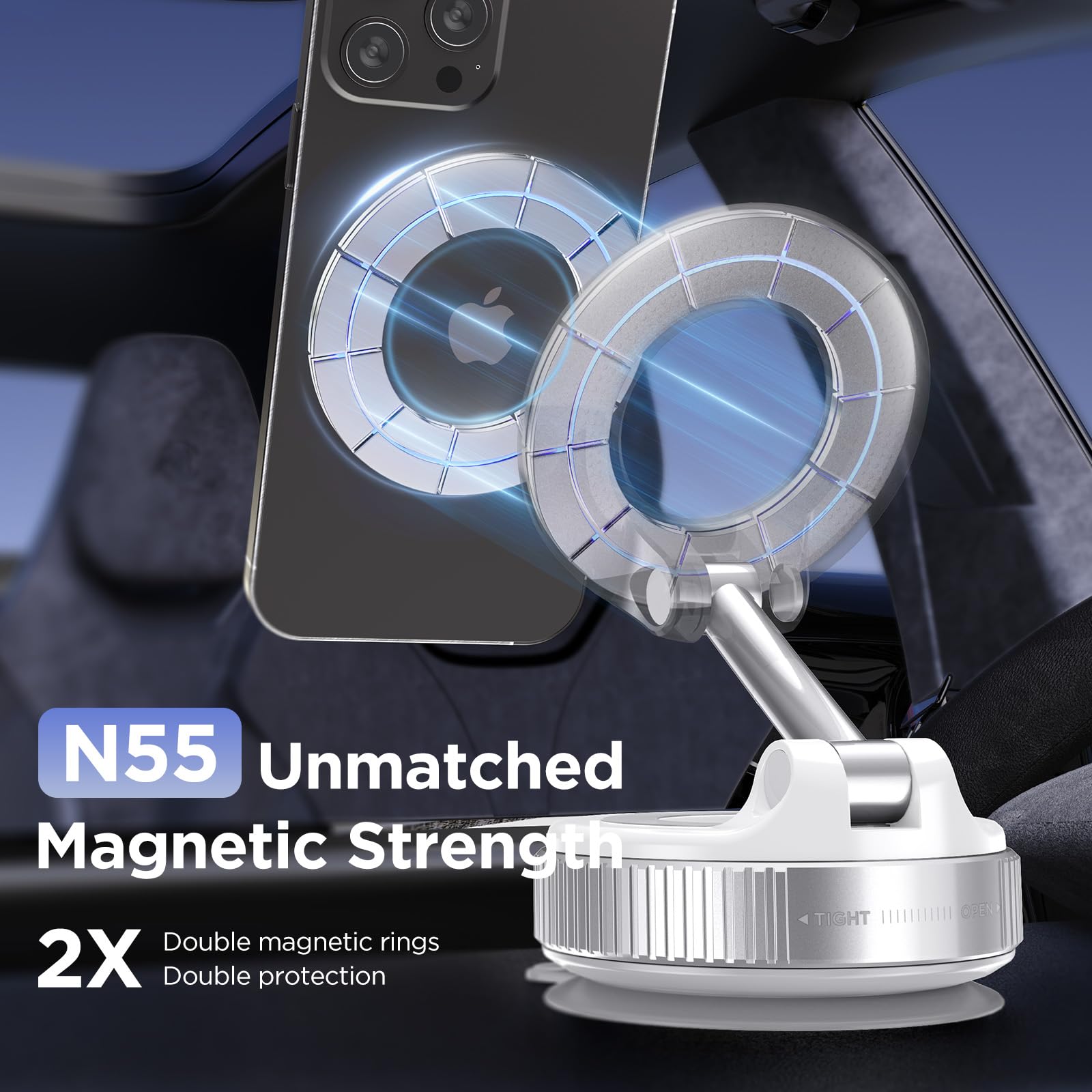 MSXTTLY Vacuum Magnetic Phone Holder for Car, 2025 Vmag-S1, Suction Phone Mount 360° Rotatable, Foldable & Adjustable, for iPhone 16 Pro MAX 15 14 13 12 & Android, Black