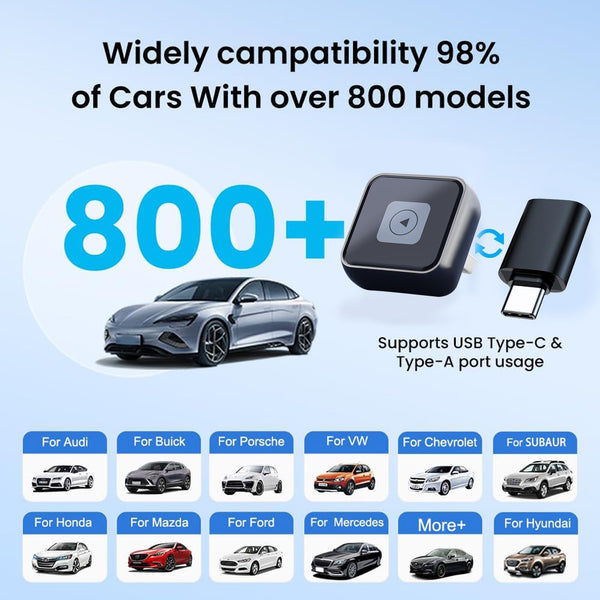 Wireless Carplay Adapter (2025 Upgrade),Plug and Play Convert Wired to Wireless Bluetooth Carplay Adapter Compatible with iPhone iOS 10+,- No Latency