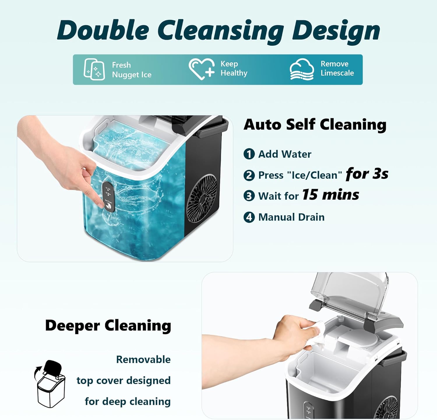 Ice Maker Machine Countertop Ice Cube Maker with Portable Handle, 9 Ice Cubes in 6 Mins, Self-Cleaning Compact Ice Maker 12 kg in 24 Hrs, with Ice Scoop and Basket for Home/Kitchen/Office/Bar