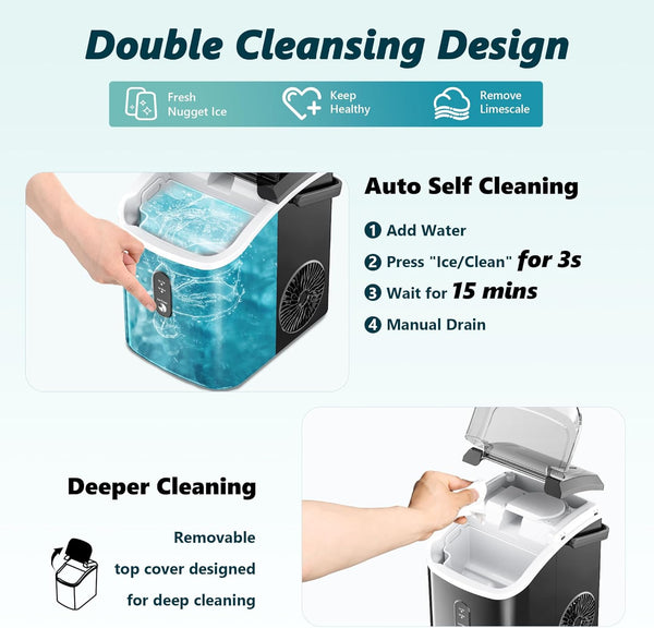 Ice Maker Machine Countertop Ice Cube Maker with Portable Handle, 9 Ice Cubes in 6 Mins, Self-Cleaning Compact Ice Maker 12 kg in 24 Hrs, with Ice Scoop and Basket for Home/Kitchen/Office/Bar