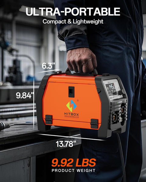 HITBOX MIG Welder 240V, 200Amp 7 in 1 Gas MIG/Gasless MIG/Stick/Lift TIG/Spot Welding/Spool Gun Aluminum Welder Machine, Multi Process Synergy Welding Machine with LED Display Pre/Post Gas(MIG200III)