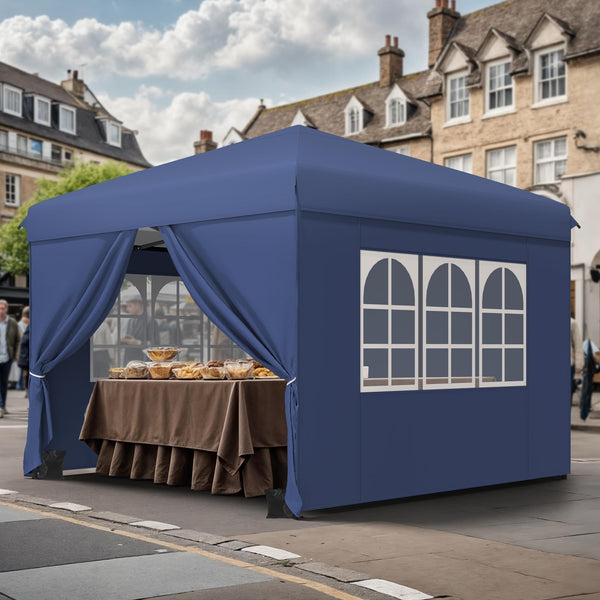 YITAHOME 3x3M Outdoor Pop Up Gazebo with Sides and Windows, Waterproof Folding Garden Canopy All Seasons Camping Gazebo Anti-UV with Adjustable Height Stakes Rope Carry & Weight Bags for Party Event