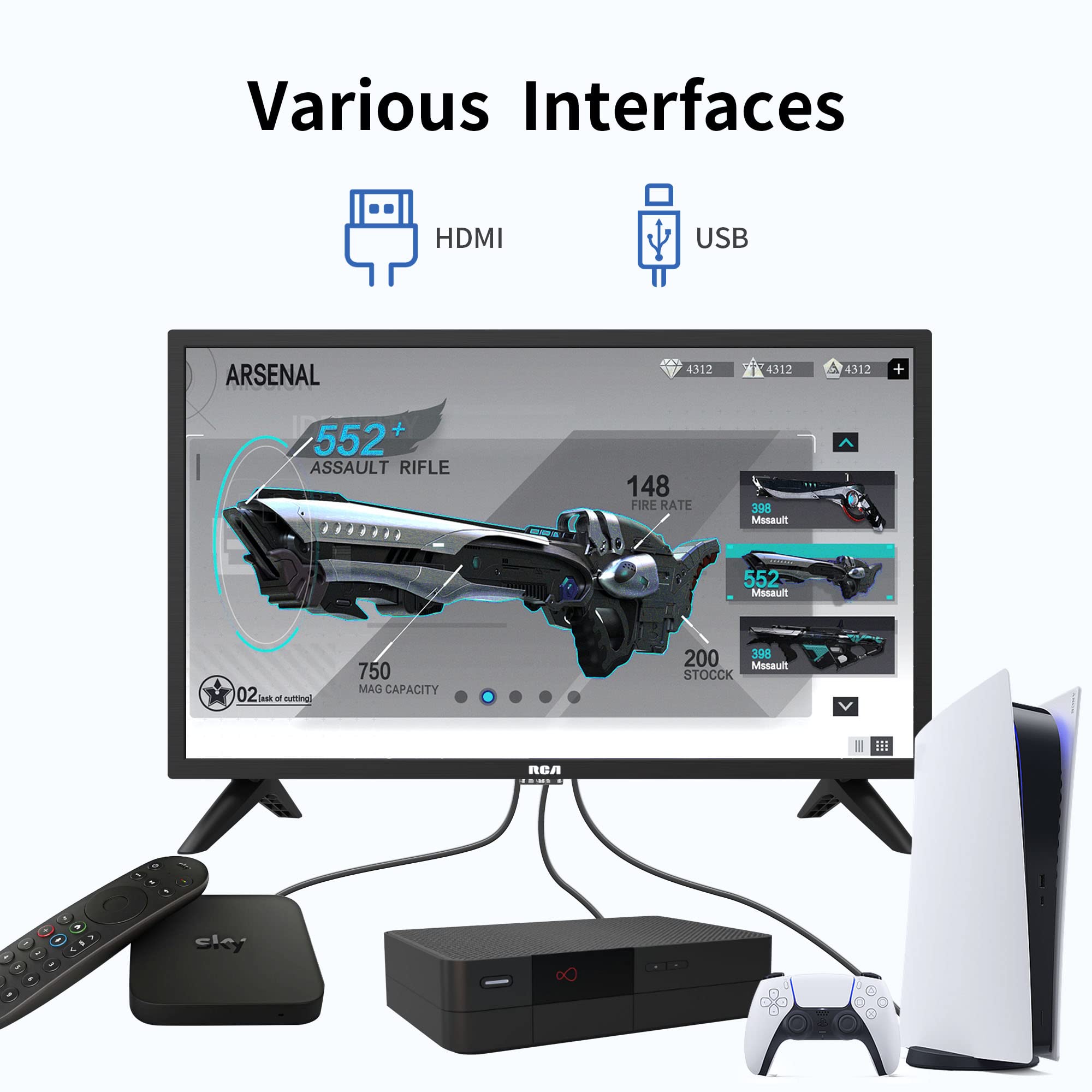 RCA RB24H2CU 24" inchFreeview HD TV DVB-T2/C/S2 Dolby Digital Audio, LED Backlighting Display, HDMI VGA PC SCART USB Travel Small TV for Motorhome and Campervan,Caravans,12 Volt