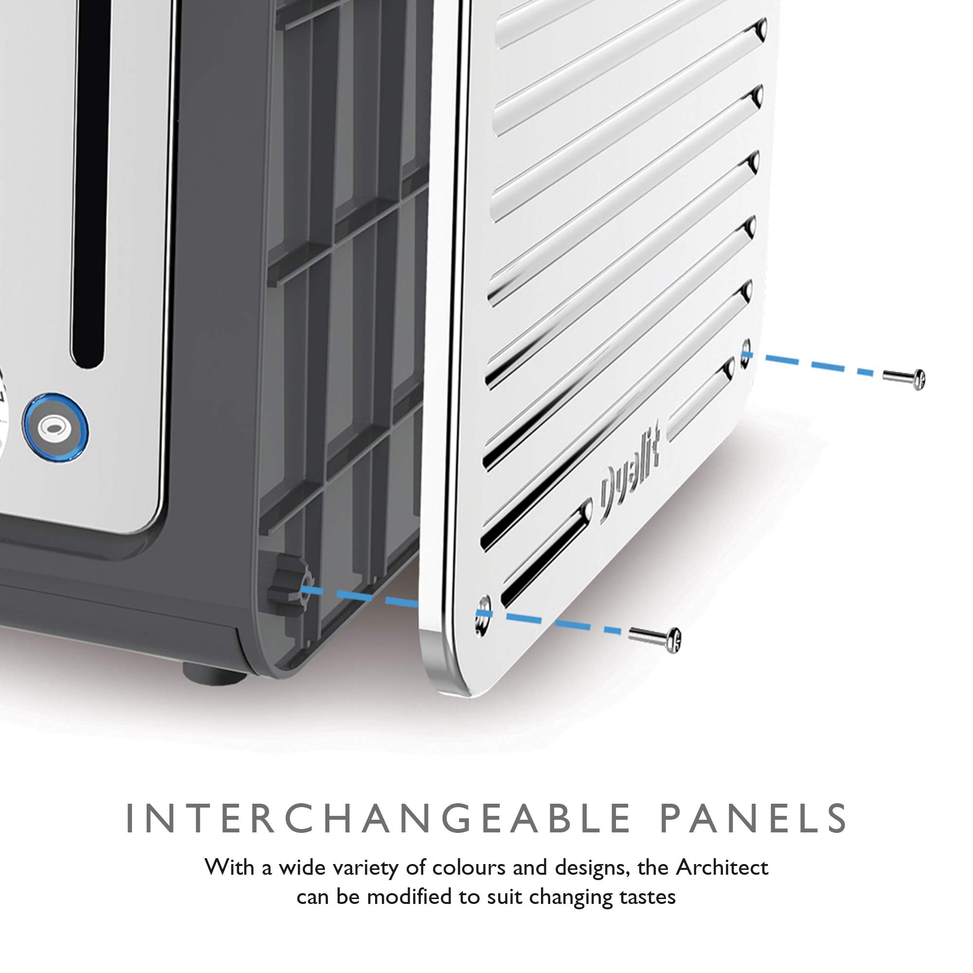 Dualit Architect 2 Slice Toaster Stainless Steel with Grey Trim Extra-Wide Slots, Peek and Pop Function, Patented Ideal Toast Technology  Matching