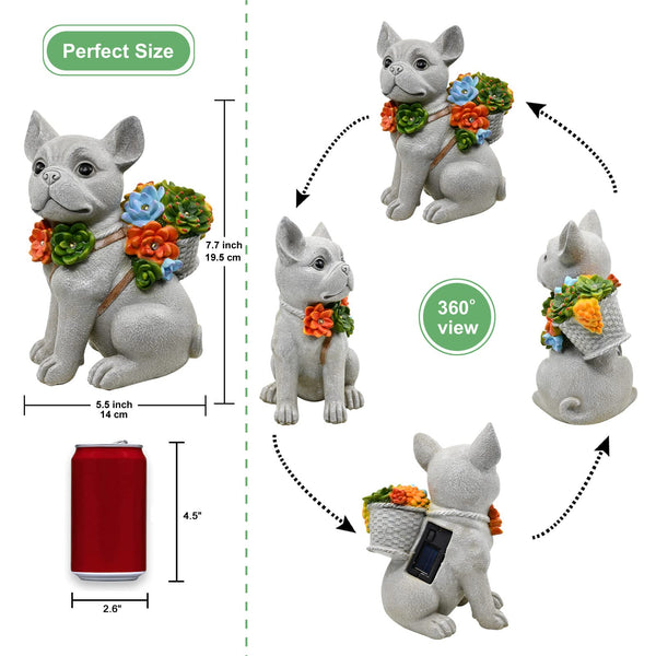 Goodeco Solar Garden Dog Statue with Succulent, 7 LED Lights - Outdoor Decor, Waterproof Resin Figurine, 19.5cm
