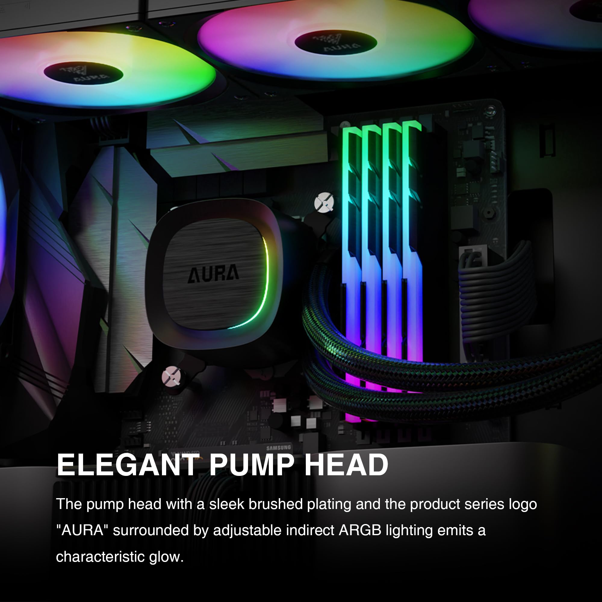 GAMDIAS AURA GL240 V2 AIO, 240mm CPU Liquid Cooler, Easy Cable Routing Design, Rotatable Performance Pump, 2 x 120mm Low-Noise PWM ARGB Fan w/ MB Sync, AMD AM5/AM4；Intel LGA 1851/1700/115x/1200, White