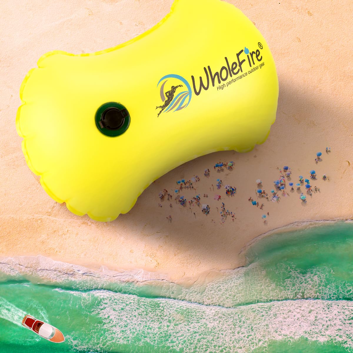 WholeFire 20L Swim Buoy Waterproof Inflatable Dry Bag Swim Safety Float for Water Sports, Open Water Swimmers, Triathletes, Kayakers and Snorkelers