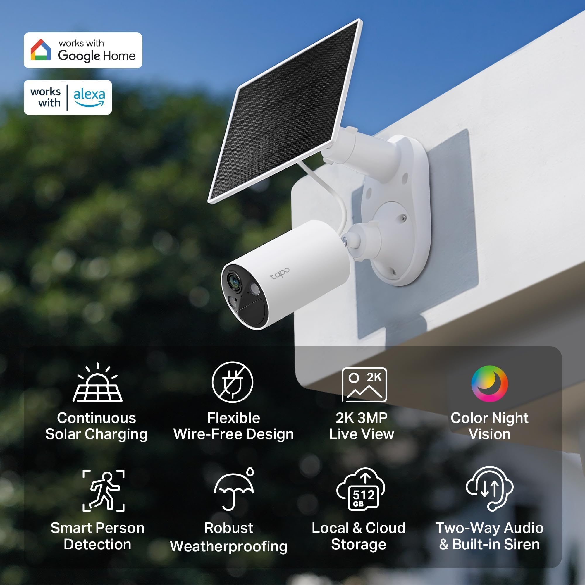 Tapo TC82 KIT 2K 3MP Battery Solar Security Camera Outdoor, Maintenance-free, Colour Night Vision, Outdoor Camera No Monthly Fee, Smart Person Detection, IP65, Works with Alexa & Google
