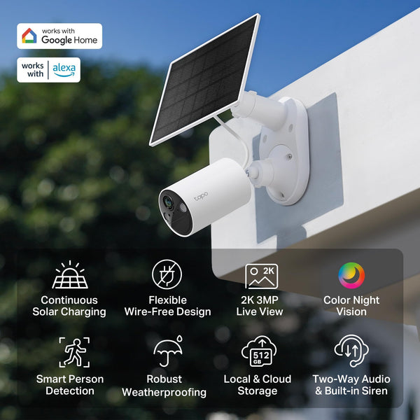 Tapo TC82 KIT 2K 3MP Battery Solar Security Camera Outdoor, Maintenance-free, Colour Night Vision, Outdoor Camera No Monthly Fee, Smart Person Detection, IP65, Works with Alexa & Google