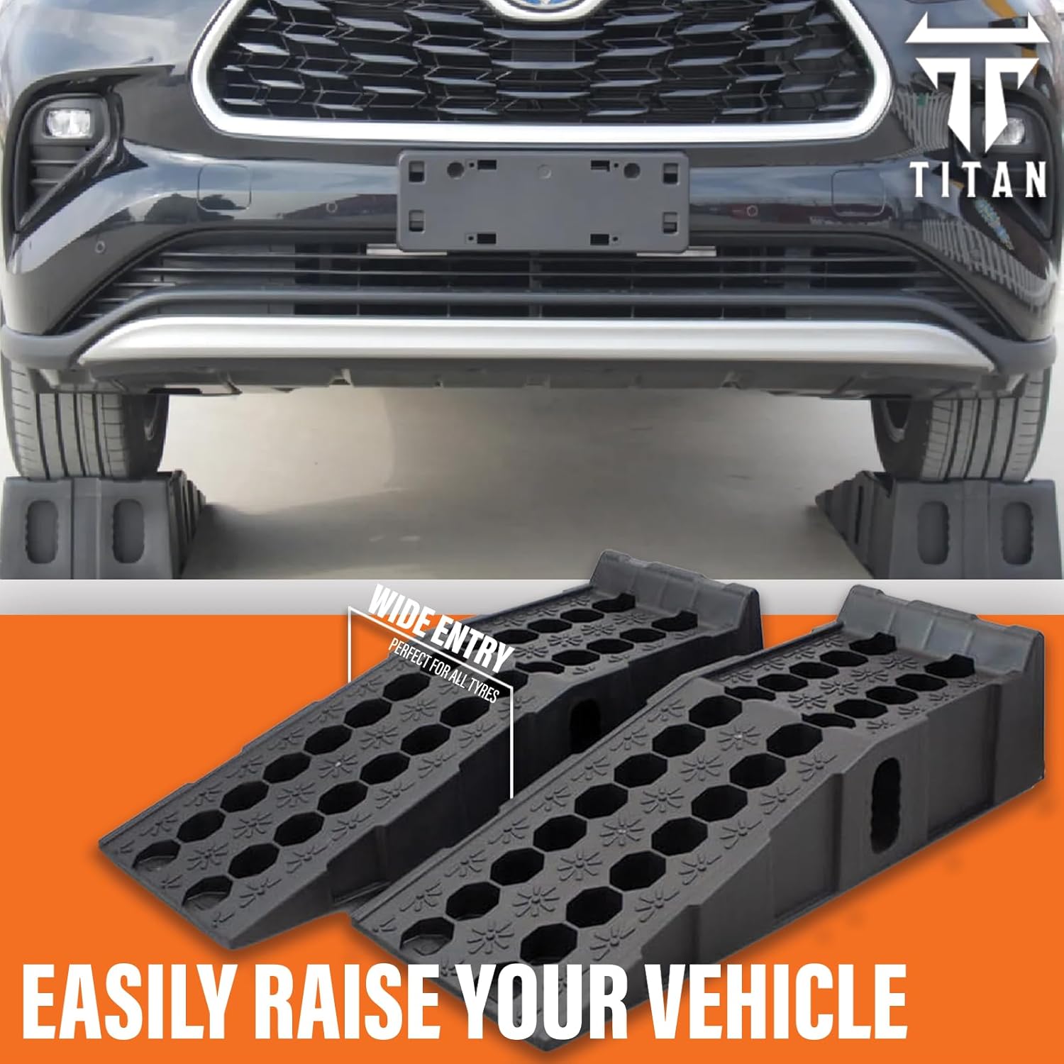 Xtremeauto TITAN 8 Ton Heavy Duty Plastic Car Ramps - Durable Garage Ramps for Vehicle Lifting, Workshop Service, Car Maintenance & Repair and Trailer Use 2PC (92cmx35cmx31cm)