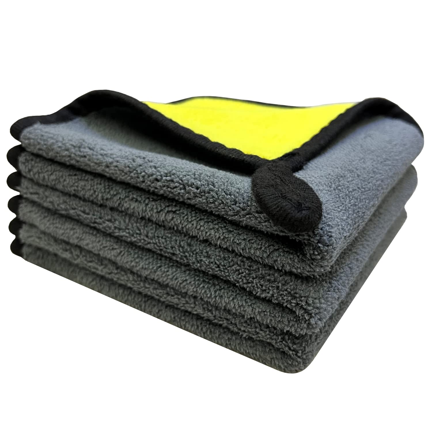 VAIYNWOM Set of 6 Car Cleaning Microfibre Cloths, Absorbent Microfibre Towel Polishing Cloth Gentle on Paint, Lint-Free for Household and Cleaning Car Motorcycle, 30x40cm (Yellow & Gray)