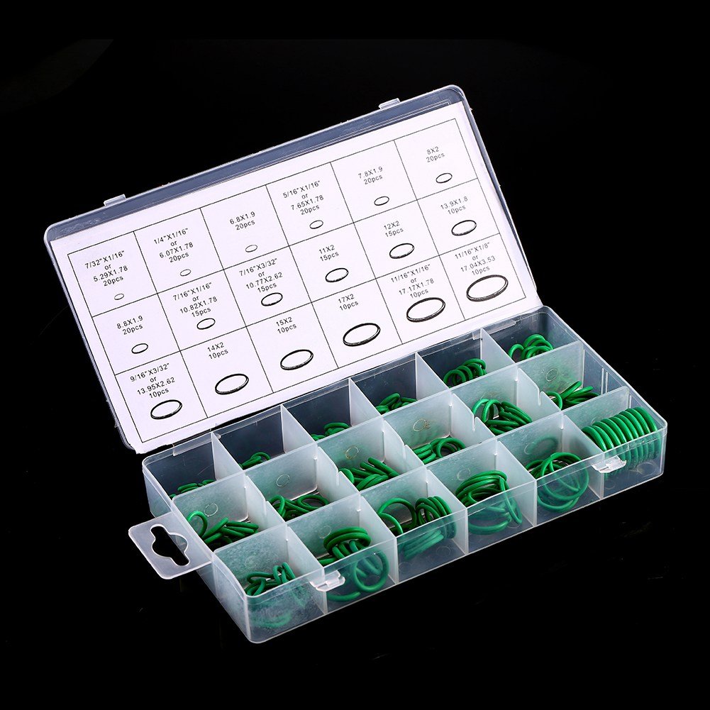 18 Sizes 270Pcs O-ring Box O-Ring Tools Set Assortment, Car Auto Vehicle RepairCar Air Conditioning Rubber O-Ring Tools HNBR Seals Assortment Kit, Green