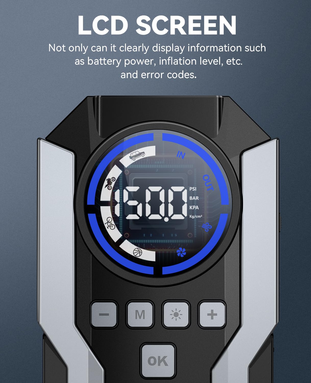 7000A Jump Starter Power Pack with 150PSI Air Compressor,12V Portable Car Battery Booster Jump Starter(All Gas/12.0L Diesel),Car Starter Power Bank, LCD Display and LED Lights