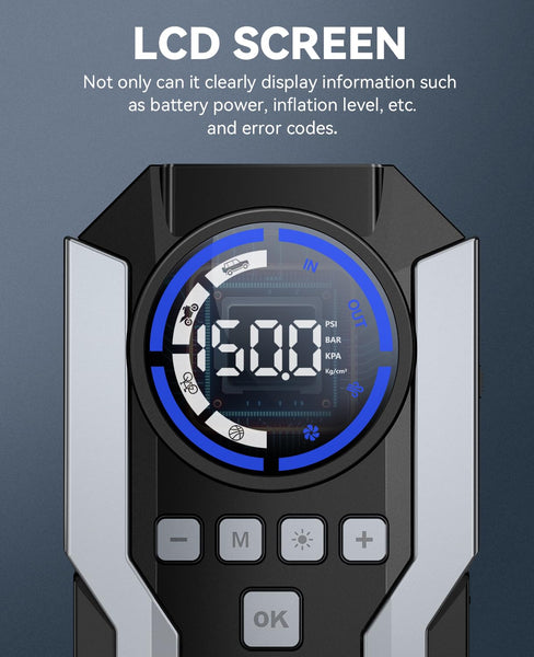 7000A Jump Starter Power Pack with 150PSI Air Compressor,12V Portable Car Battery Booster Jump Starter(All Gas/12.0L Diesel),Car Starter Power Bank, LCD Display and LED Lights