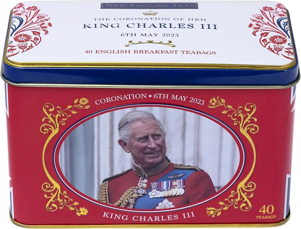 New English Teas The Coronation of HRH King Charles III Tea Tin with 40 English Breakfast Teabags
