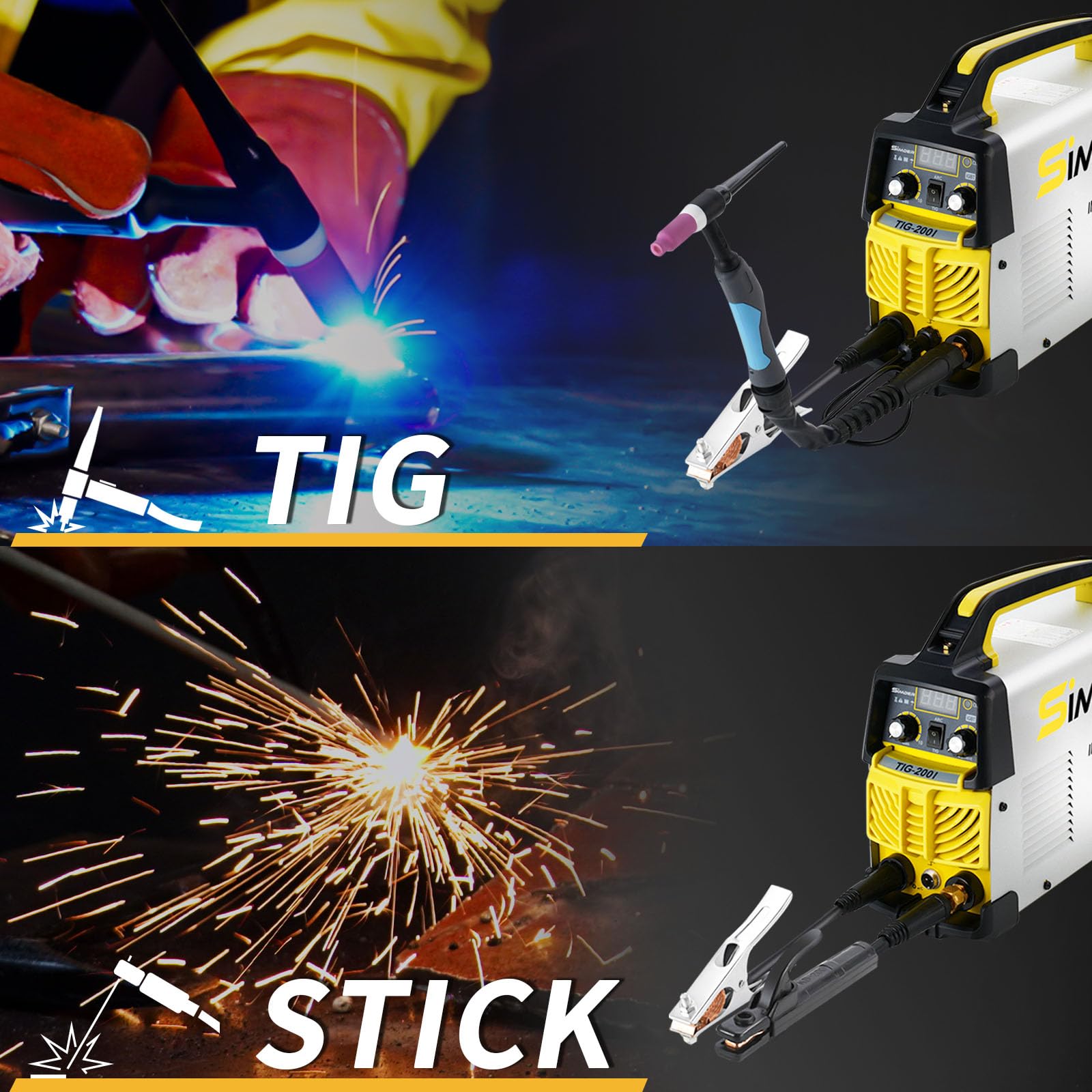 SSIMDER Tig Welder TIG-200 220V TIG MMA 2 in 1 Welding Machine Stick Arc Welding DC IGBT Inverter Welder Machine for Metal Fabrication/Automotive/DIY/Workshops,Best for Beginner