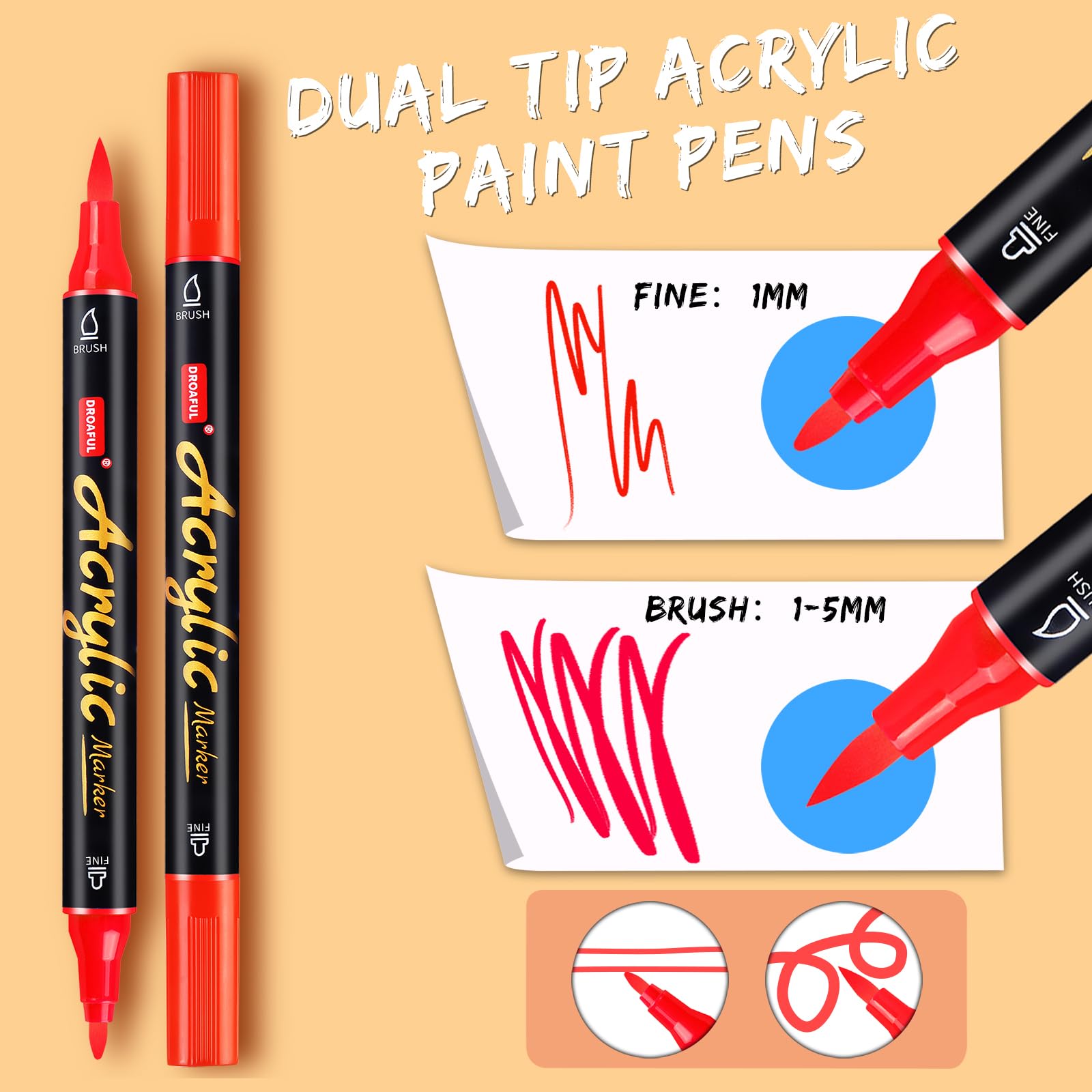 Acrylic Paint Pens Markers,72 Color Paint Markers Dual Fine & Brush Tips For Rock Painting,Fabric,Metal,Glass,Wood,Canvas,Ceramic,Plastic,Non-Toxic &