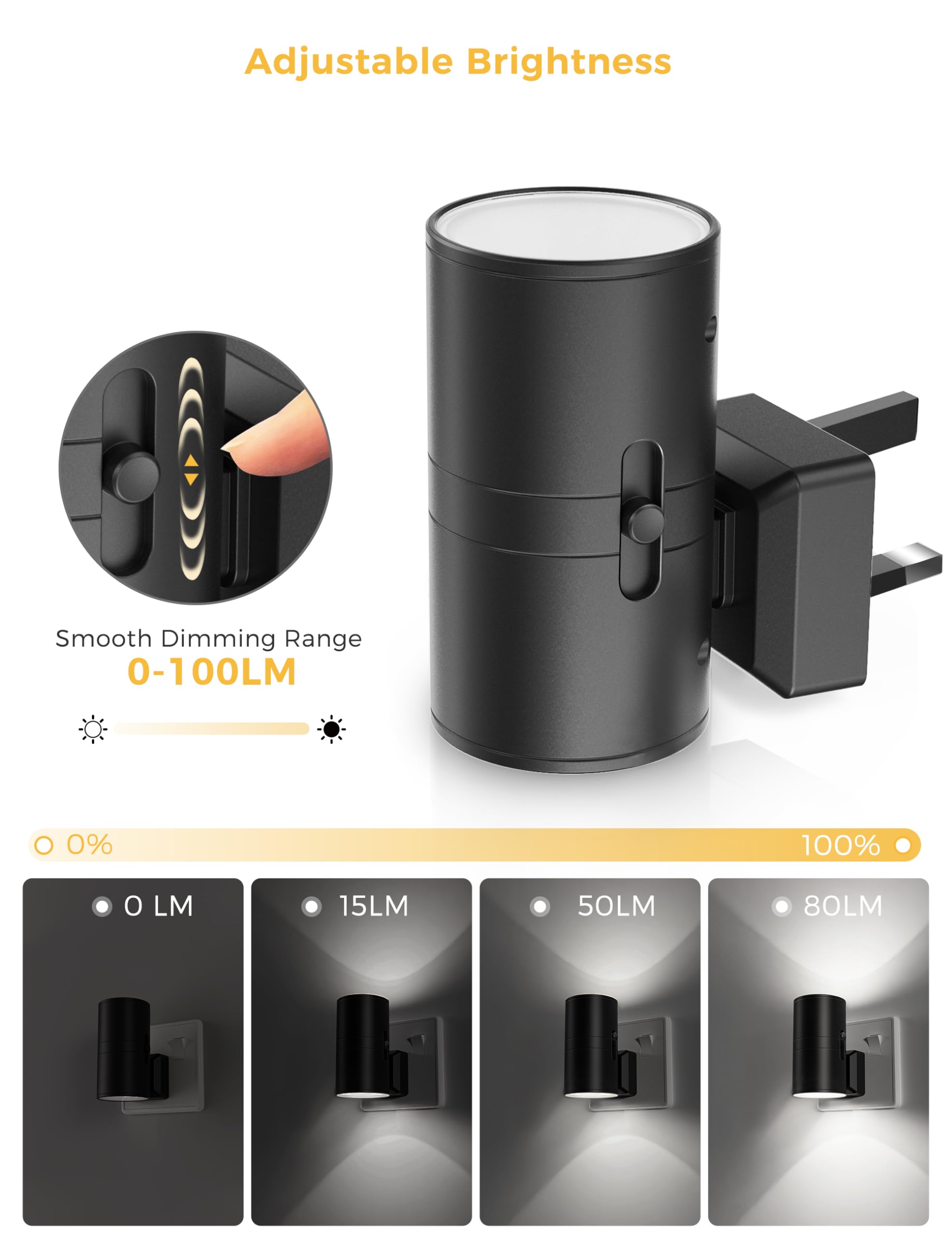 LOHAS-LED Night Light Plug In Wall,1 Pack, Modern Night Light with Dusk to Dawn Sensor, Adjustable Brightness 0-100LM, 3000K Warm White, Dimmable Night Light for Hallway Bathroom Bedroom Stair Toddler