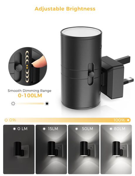 LOHAS-LED Night Light Plug In Wall,1 Pack, Modern Night Light with Dusk to Dawn Sensor, Adjustable Brightness 0-100LM, 3000K Warm White, Dimmable Night Light for Hallway Bathroom Bedroom Stair Toddler