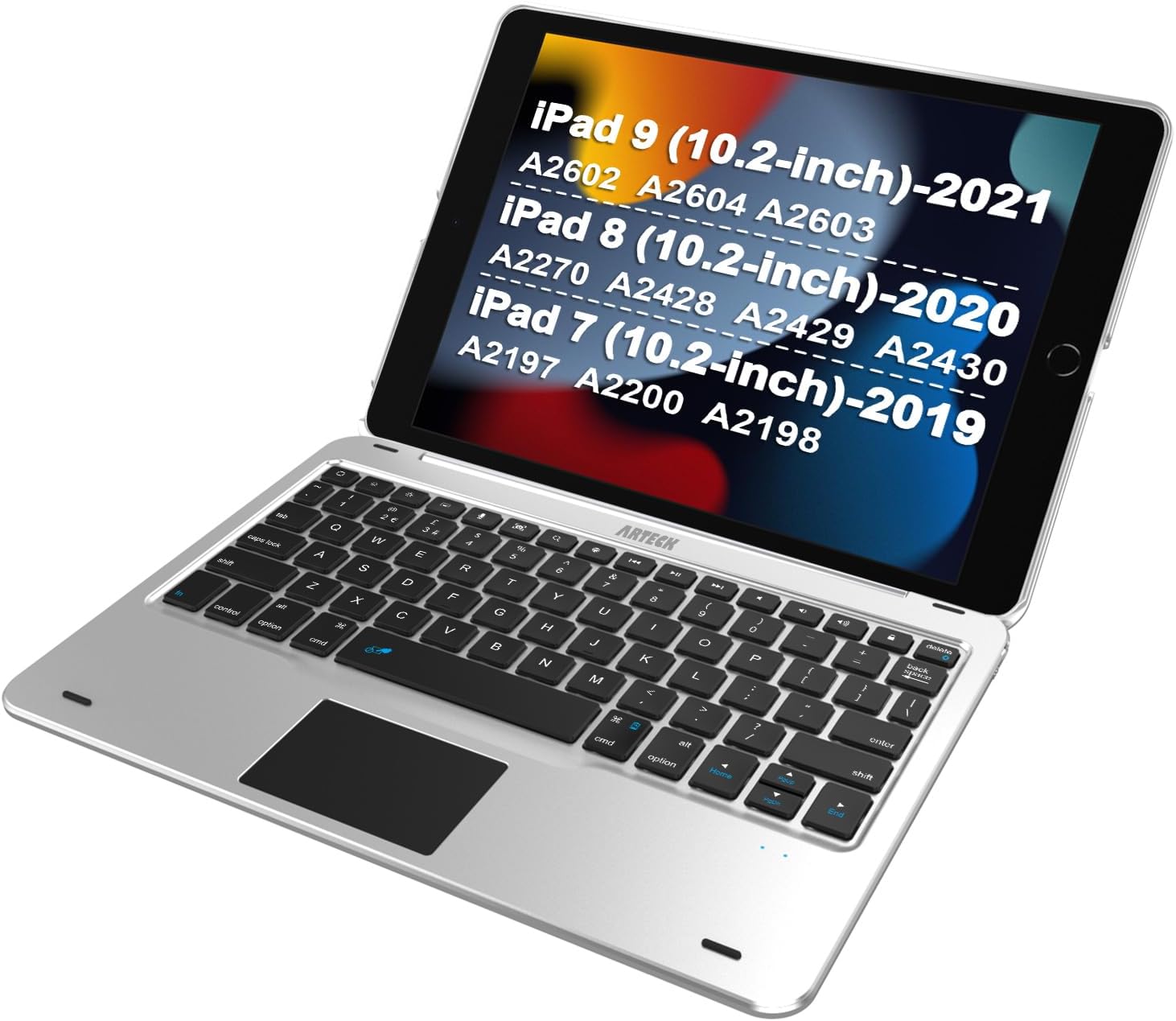 Arteck Keyboard Case with Track Pad for iPad 9th Gen 10.2-inch 2021, Bluetooth Keyboard with Folio Full Protection Case and Touch Pad for Apple 10.2-inch Pad 9 Pad 8, 7 with Swivel Rotating