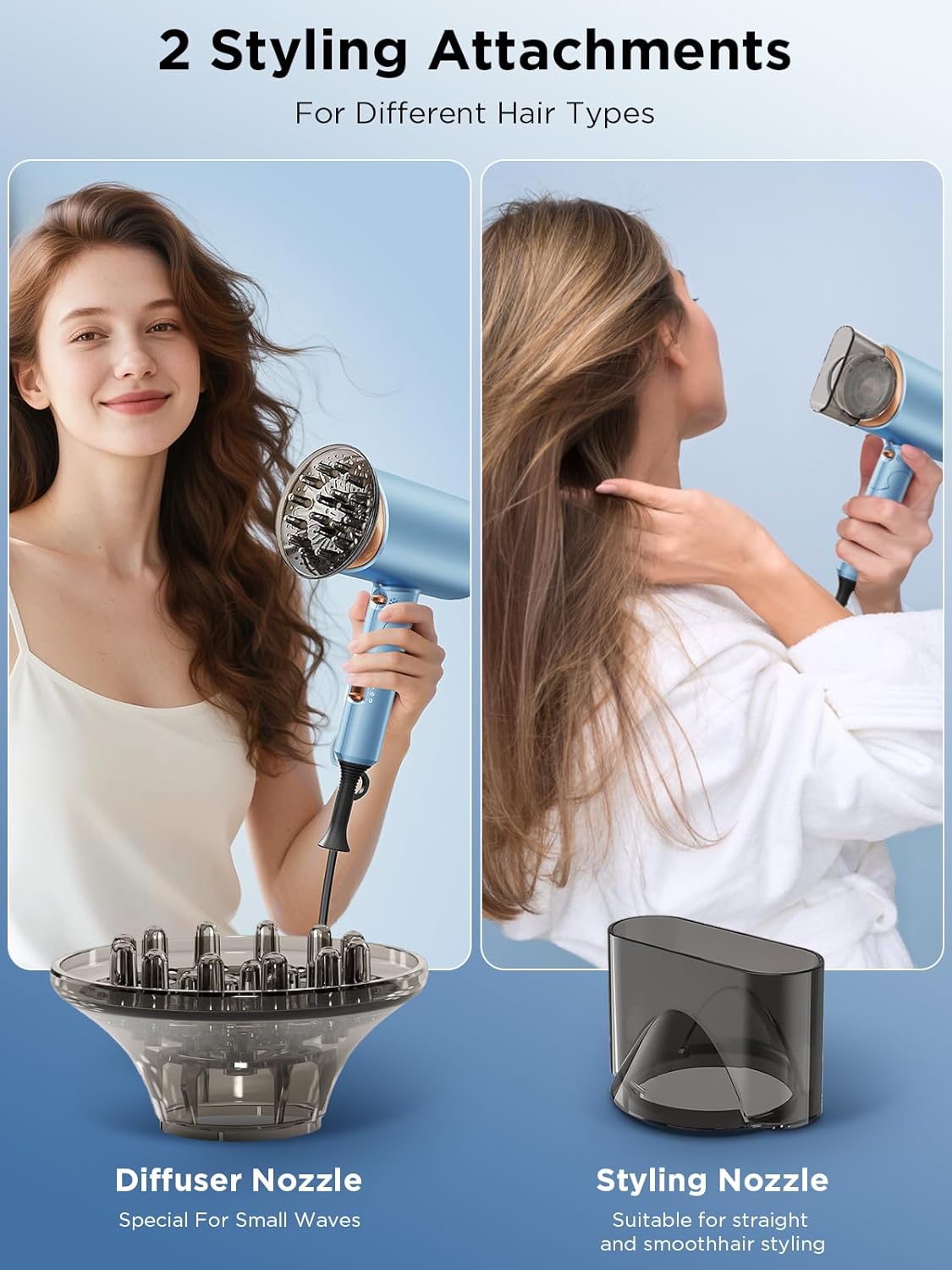 Foldable Ionic Hair Dryer 2000W Professional Blow Dryer with 2 Speed 3 Heat, Cool Shot, Diffuser & Concentrator, Styling Combs, for Men & Women, Blue