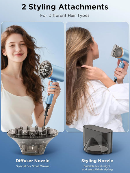 Foldable Ionic Hair Dryer 2000W Professional Blow Dryer with 2 Speed 3 Heat, Cool Shot, Diffuser & Concentrator, Styling Combs, for Men & Women, Blue