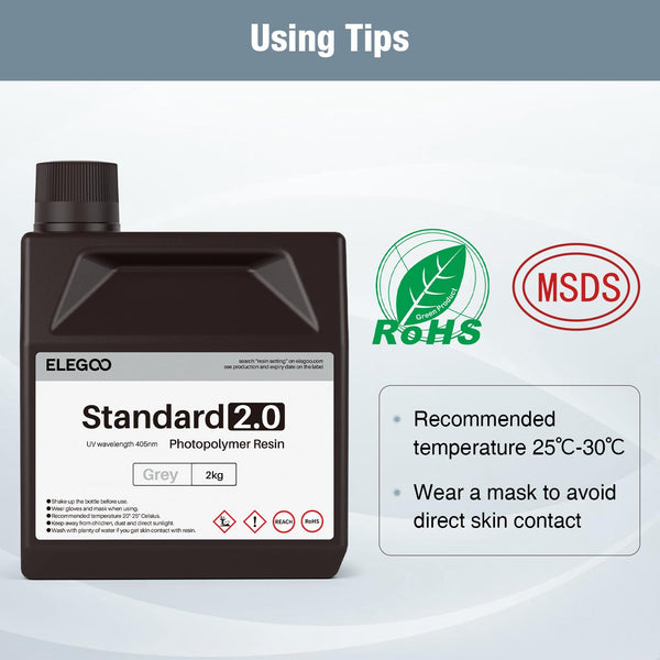 ELEGOO 8K 3D Printer Resin, Standard Photopolymer Resin 405nm UV-Curing Resin, Best for 8K/9K/12K/14K/16K LCD 3D Printer Space Grey 1000G