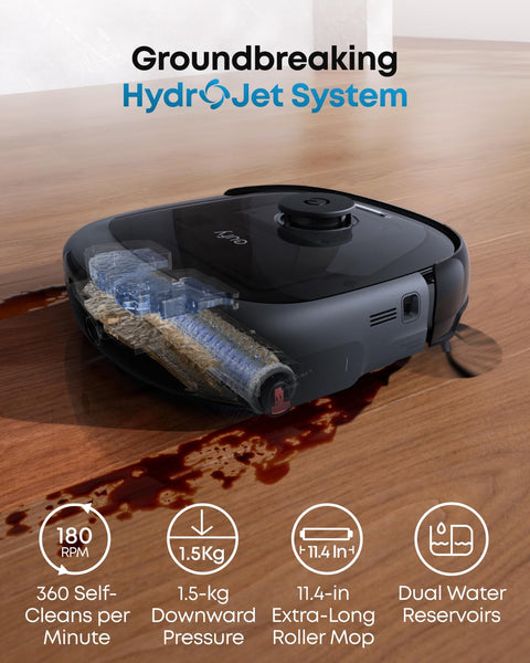 eufy E25 Omni Robot Vacuum Cleaner with Mop, HydroJet System, 20,000 Pa Turbo Powerful Suction, Zero Tangling, Corner-to-Edge Deep Cleaning and Mop Lifting, with Auto All-In-One Station